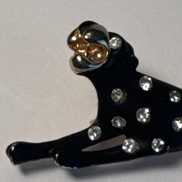 Vintage Black Panther Brooch Pin Gold Tone Black Enamel Rhinestone - Picture 9 of 14
